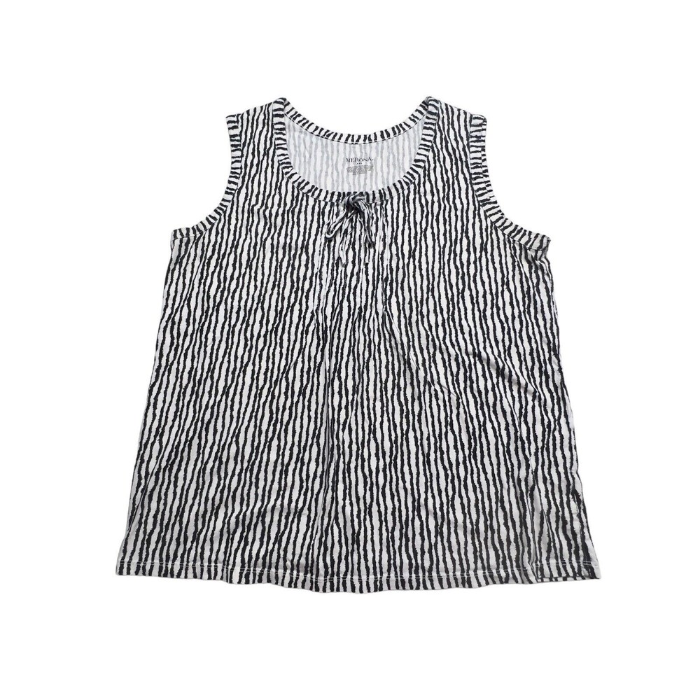 Merona Shirt Women 2XL Black White Striped Tank Top Sleeveless Scoop Neck Blouse